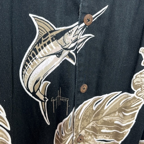 Guy Harvey Black Hawaiian Marlin Button Shirt Men's Size 2X - Picture 3 of 4